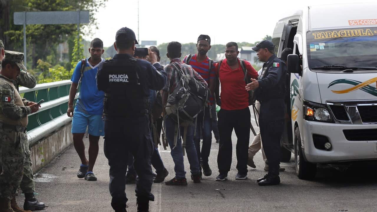 Migrants from India detained at checkpoint, Chiapas state, Mexico, June 10, 2019.