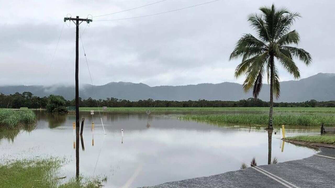 A flooded road.