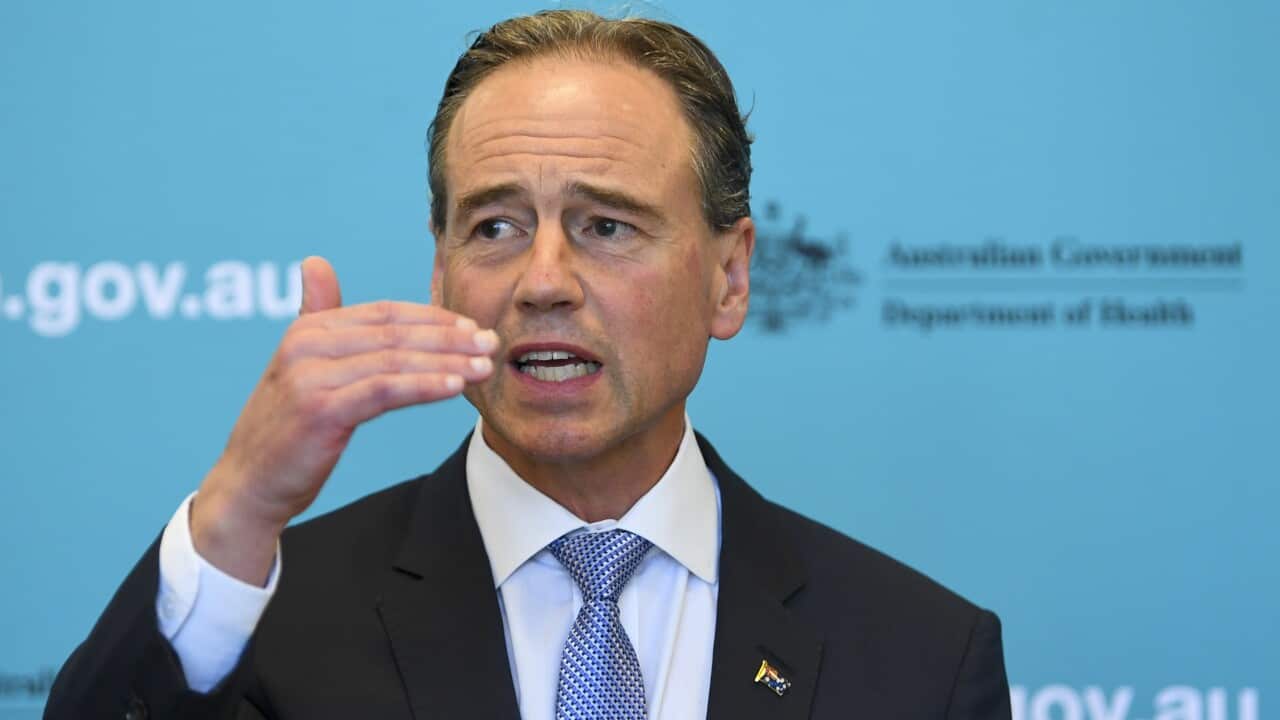 Australian Health Minister Greg Hunt speaks to the media during a press conference in Canberra, Monday, 10 May, 2021.