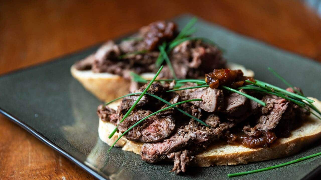 Parrtjima showcased native ingredients, such as seared kangaroo fillet with bush tomato relish and wattleseed spiced damper.