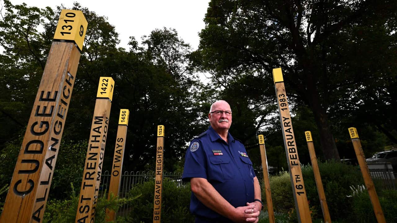 Former Cockatoo fire brigade captain stands at the Ash Wednesday memorial