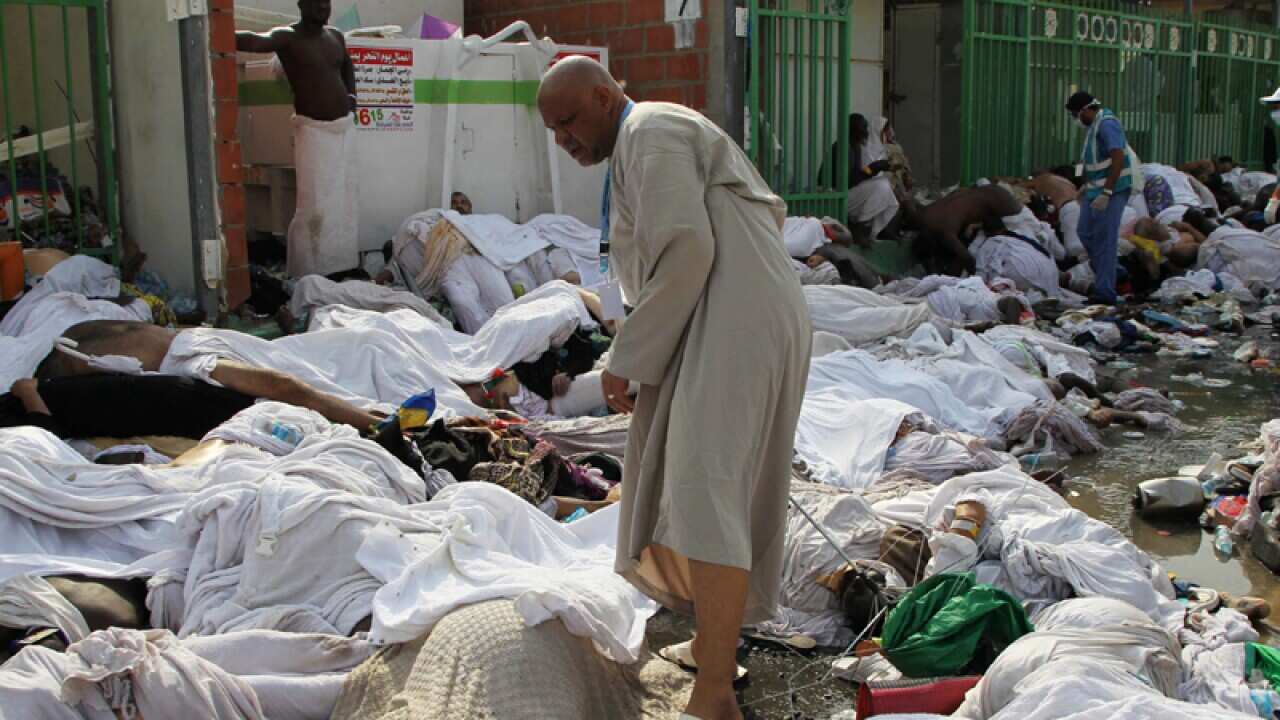 The bodies of some of the pilgrims killed in a stampede.