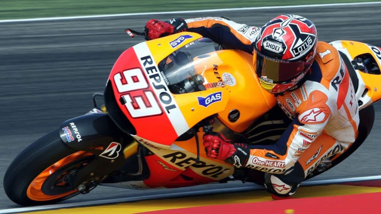 Honda's MotoGP leader Marc Marquez in action.