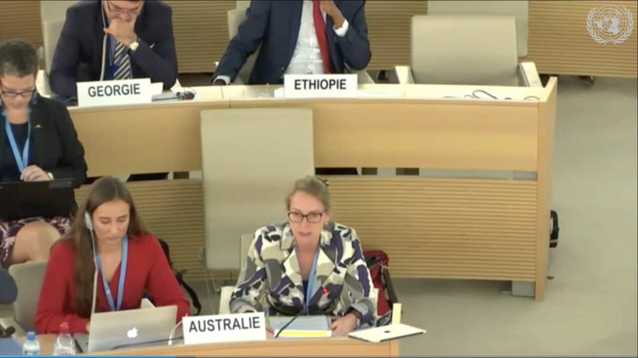 Australian diplomat Elizabeth Wilde addresses the UN Human Rights Council in Geneva overnight.