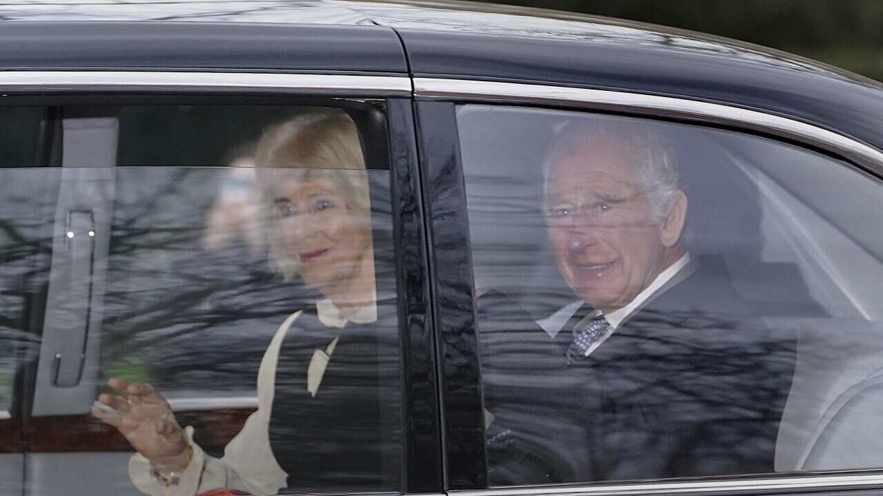 King Charles III and Queen Camilla leave Clarence House in London, Tuesday Feb. 6, 2024.