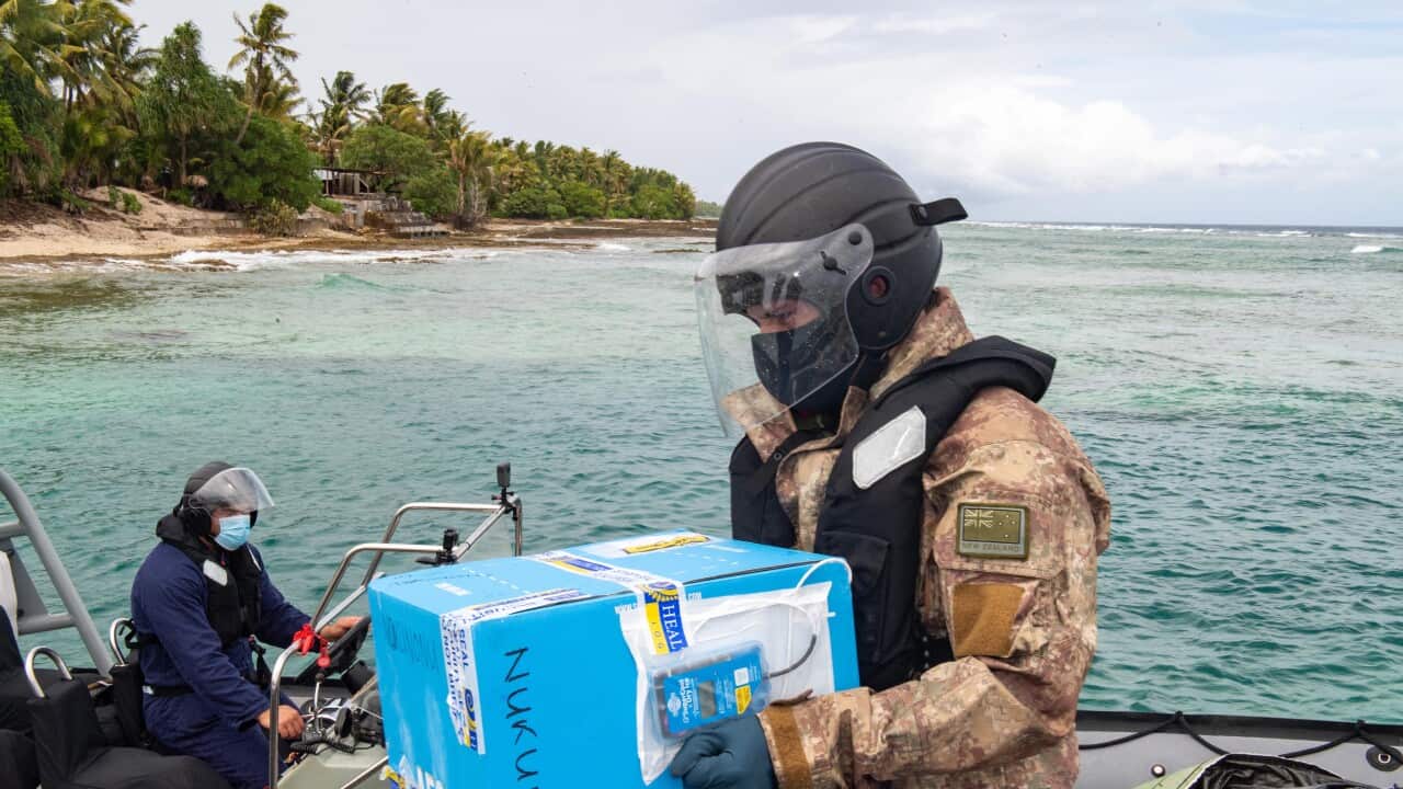 Transfer of COVID-19 Vaccines in the Tokelau Islands by the NZ Defence Force.