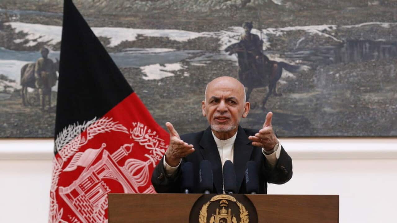 Afghan president Ashraf Ghani at a press conference in Kabul
