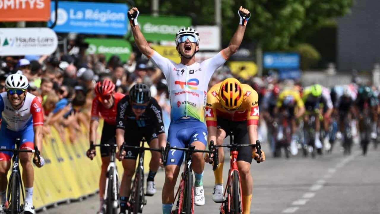 Alexis Vuillermoz (TotalEnergies) celebrates as he crosses the finish line