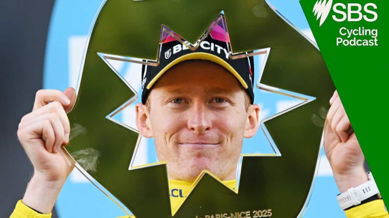 NICE, FRANCE - MARCH 16: Matteo Jorgenson of The United States and Team Visma | Lease A Bike celebrates at podium as Yellow leader jersey winner during the 83rd Paris - Nice 2025, Stage 8 a 119km stage from Nice to Nice / #UCIWT / on March 16, 2025 in Nice, France. (Photo by Dario Belingheri/Getty Images