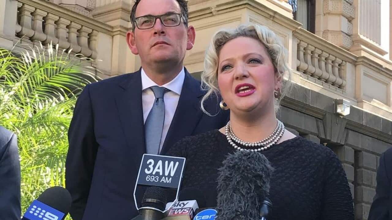 Victorian Health Minister Jill Hennessy with Premier Daniel Andrews
