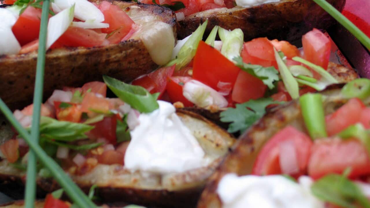 Spicy grilled potato skins