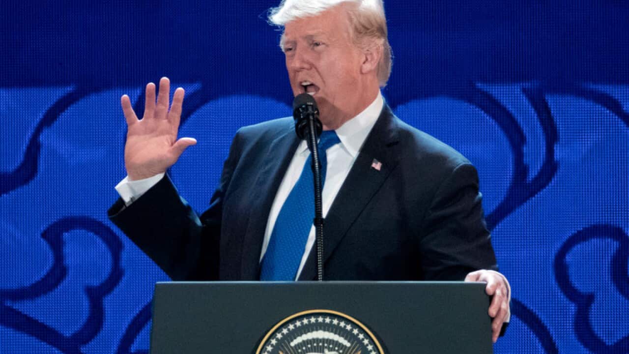 U.S. President Donald Trump speaks at the Asia-Pacific Economic Cooperation (APEC)