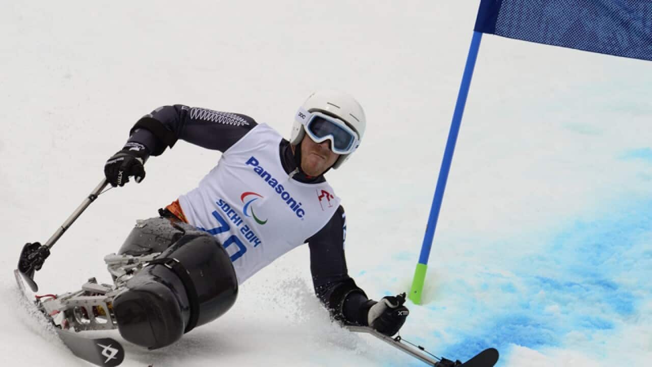 Corey Peters of NZ in action during the Men's Giant Slalom, Sochi