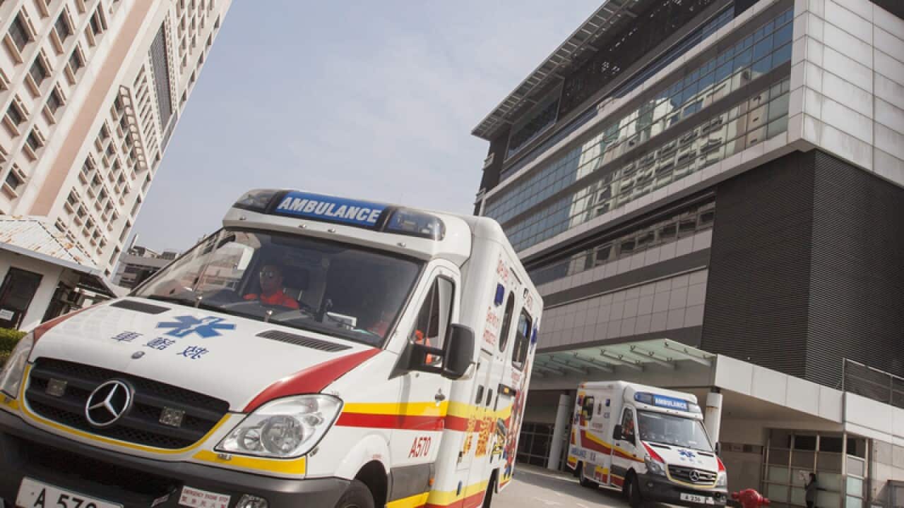 Ambulance in front of a hospital in China
