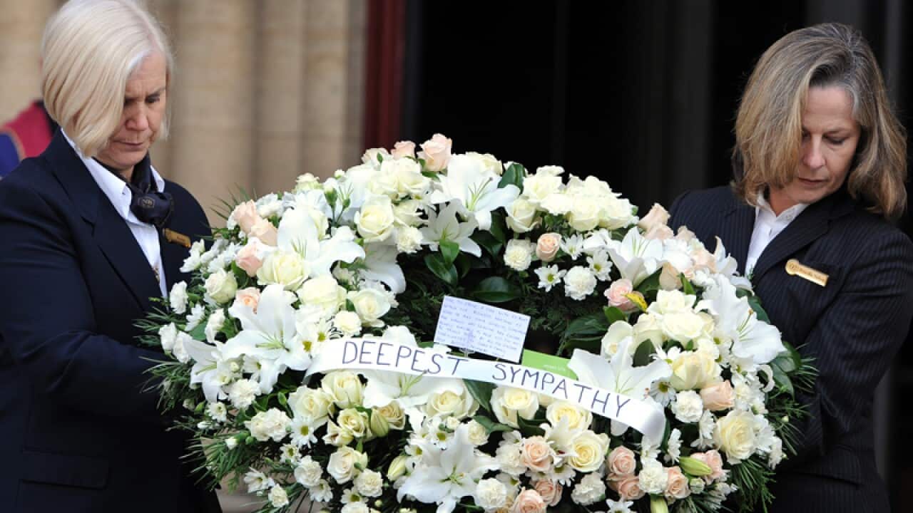 A wreath at the funeral of Luke Mitchell.