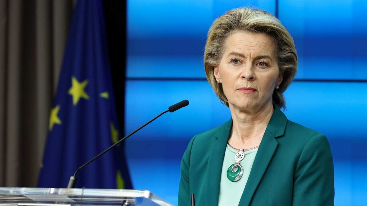 European Commission President Ursula von der Leyen at the media conference in Brussels