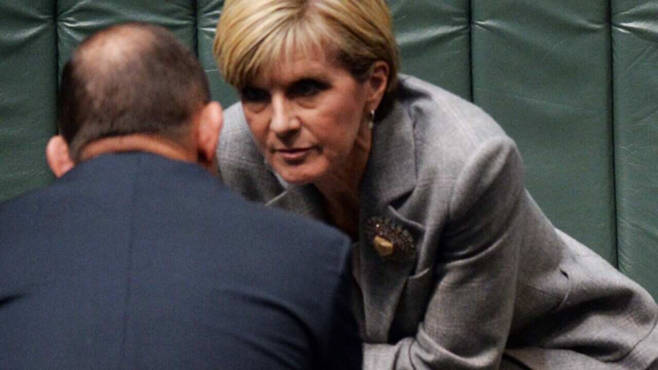 Australian Foreign Minister Julie Bishop and Tony Abbott, left