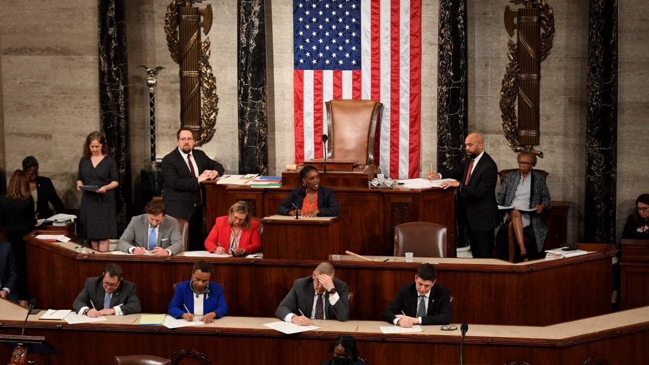 The seat of the US House Speaker standing empty.
