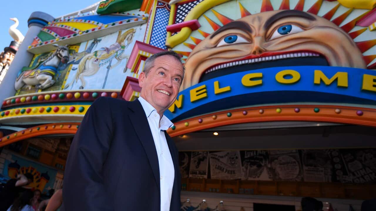 Australian Opposition Leader Bill Shorten at Luna Park in Melbourne.