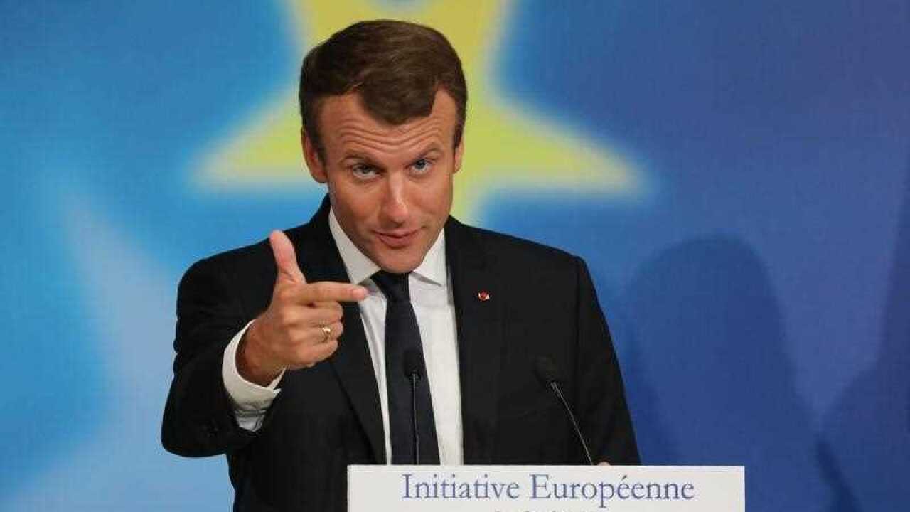 French President Emmanuel Macron delivers a speech on the European Union at the amphitheater of the Sorbonne University in Paris, France, 26 September 2017.