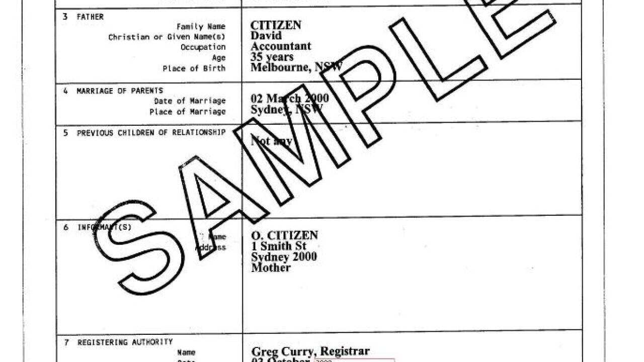 NSW Birth Certificates Post 1952 Previous