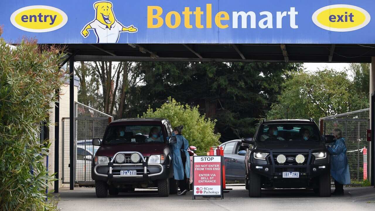Testing underway at a drive-through Covid19 testing facility in Ballarat, Victoria