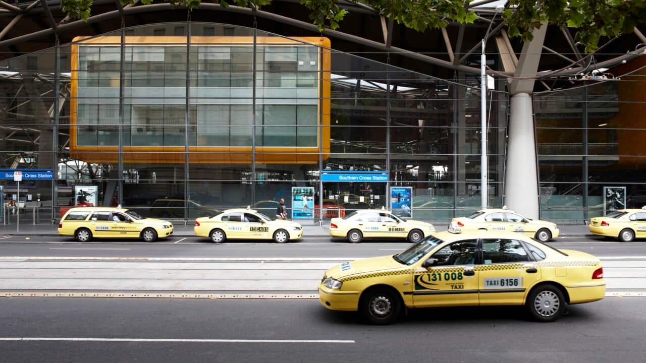 Taxis outside Southern Cross Train Station.