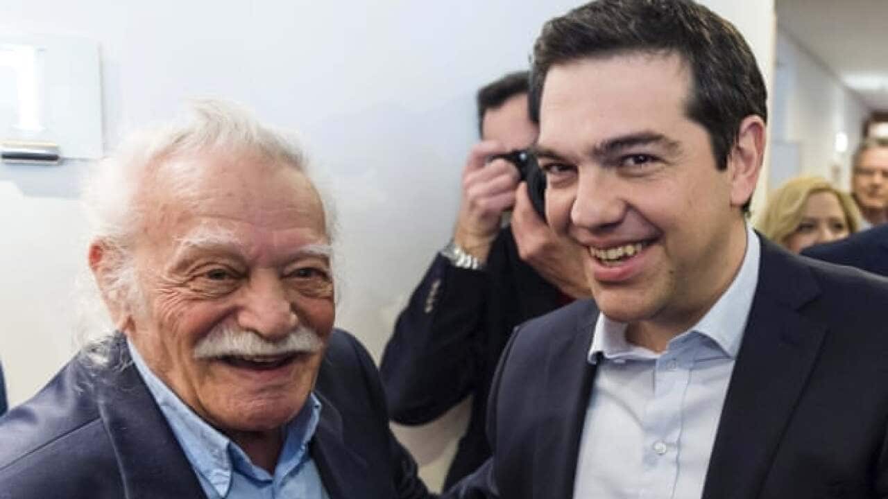 Manolis Glezos (left), seen here with (former0 comrade and ex-prime minister Alexis Tsipras, spent time in prison during the Nazi occupation during the Second World War and during the Greek military dictatorship.