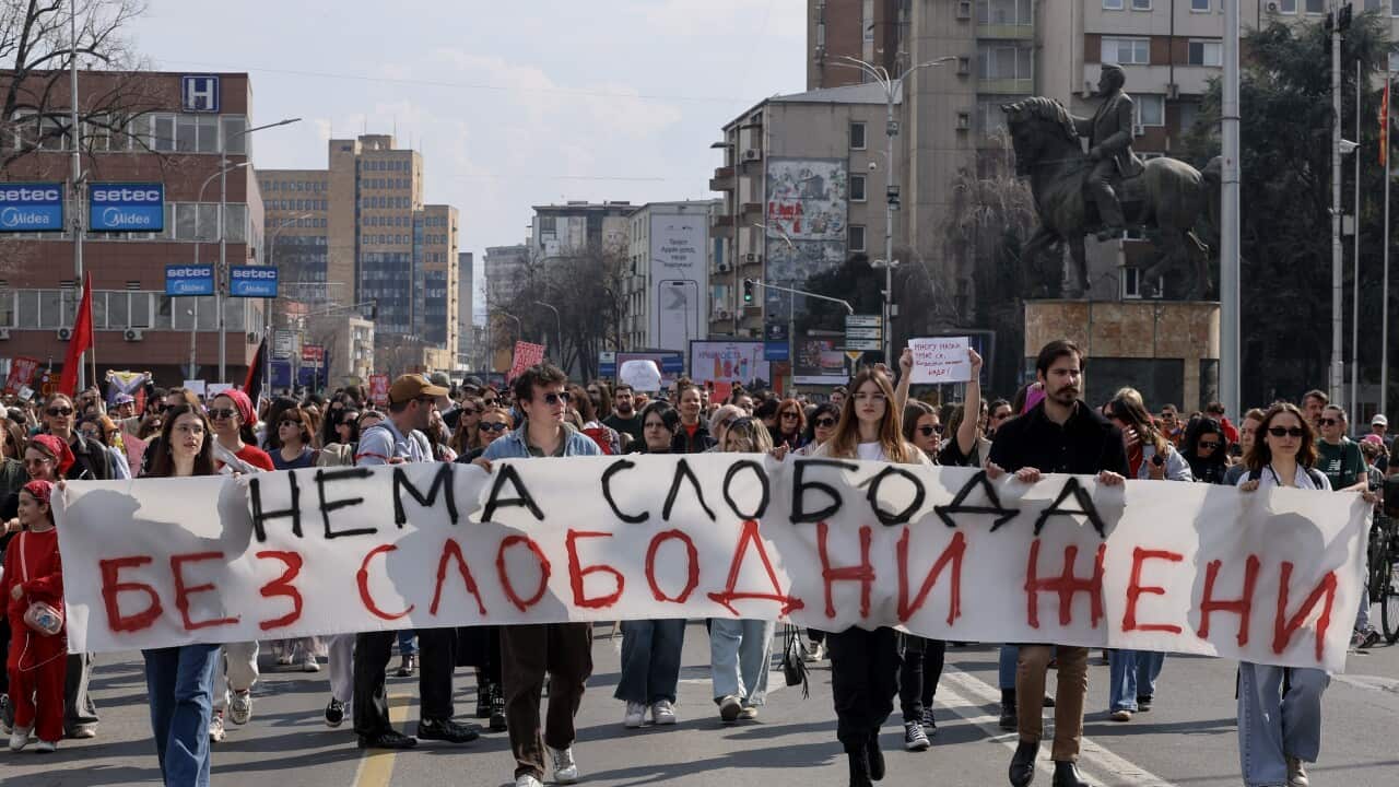 Women march in Skopje on International Women’s Day