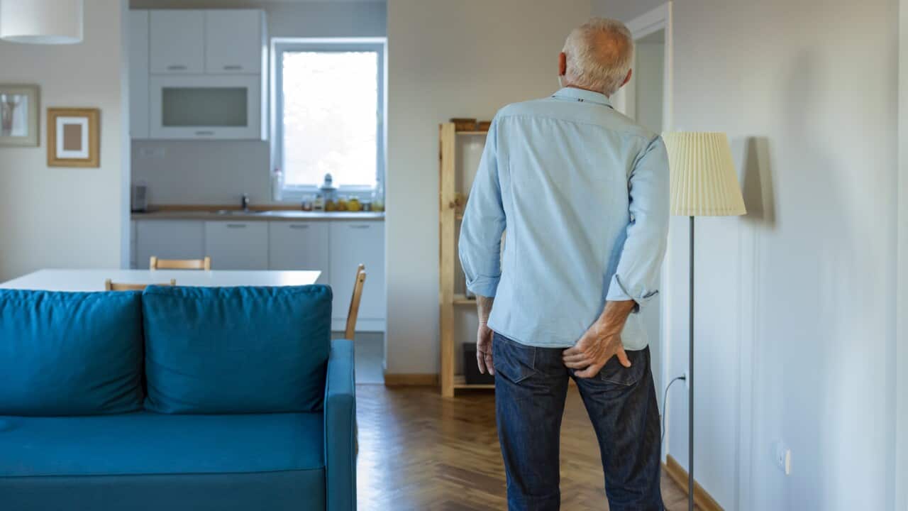 Man has pain in the butt.