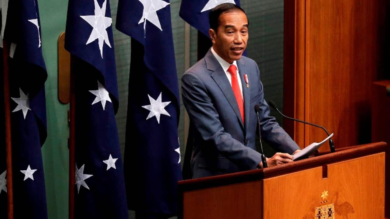 Indonesia's President Joko Widodo addresses the Australian Parliament in Canberra (AAP).