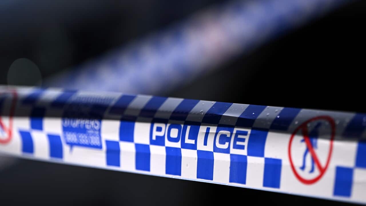 A line of police tape.