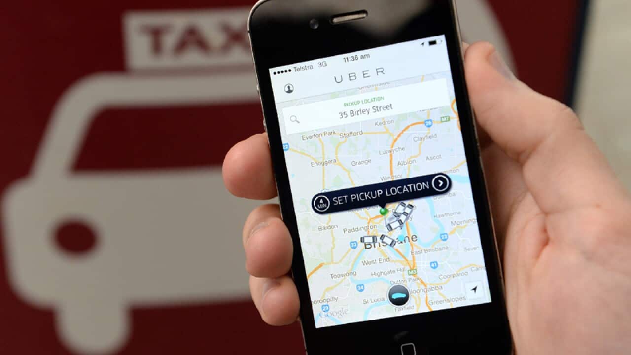 A screen shot of the Uber taxi app in Brisbane