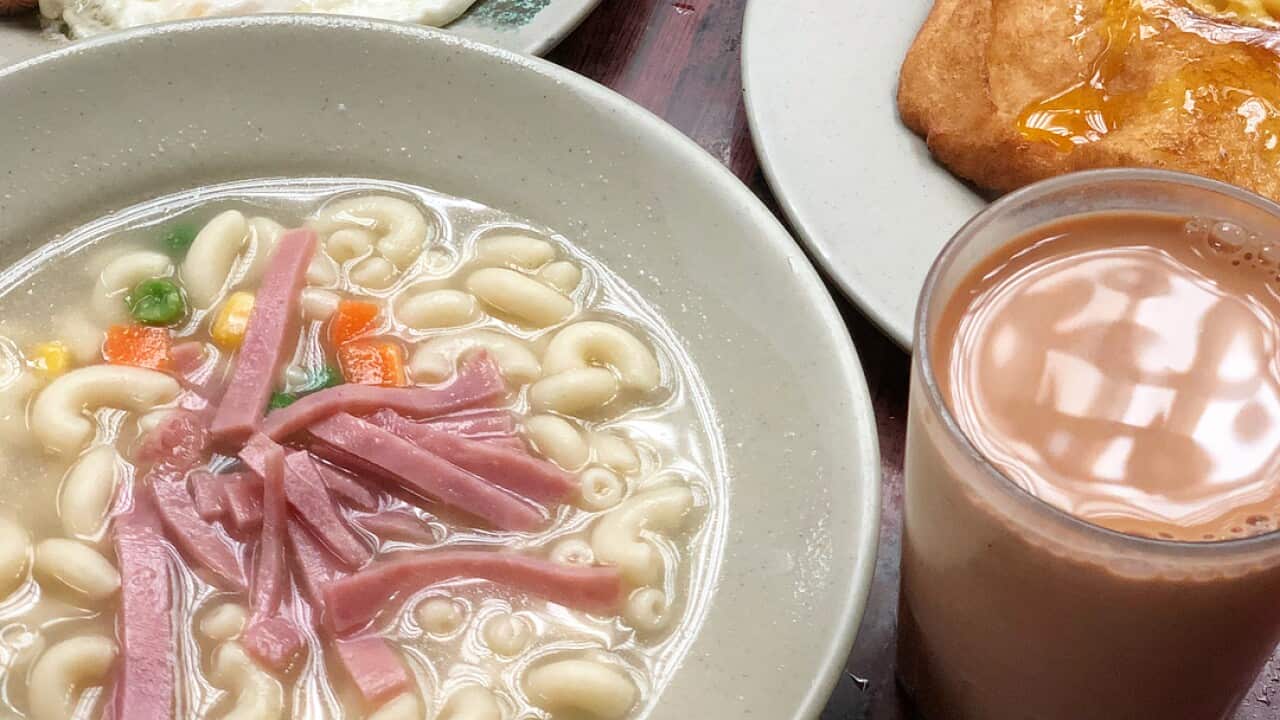 A typical Hong Kong breakfast spread