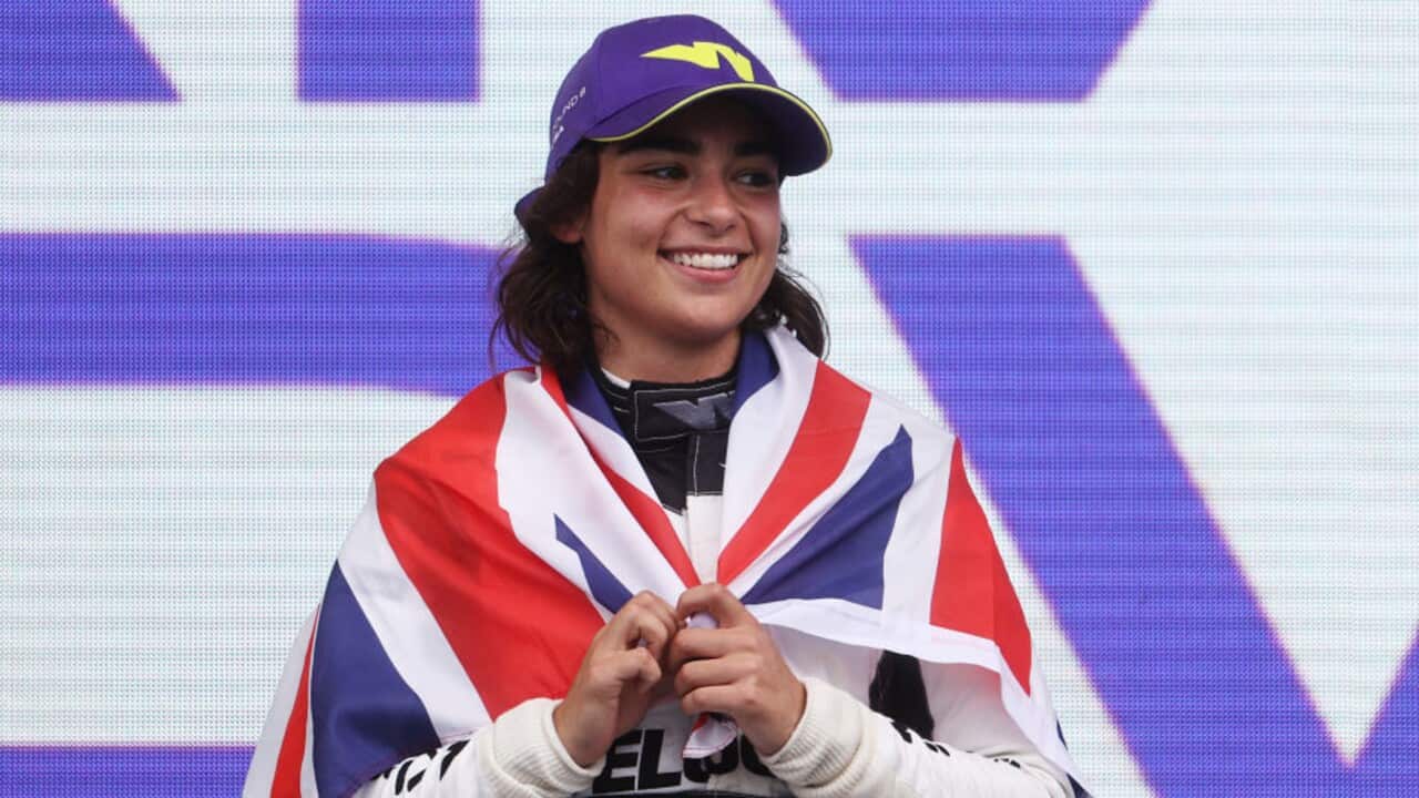 Jamie Chadwick on the W Series podium