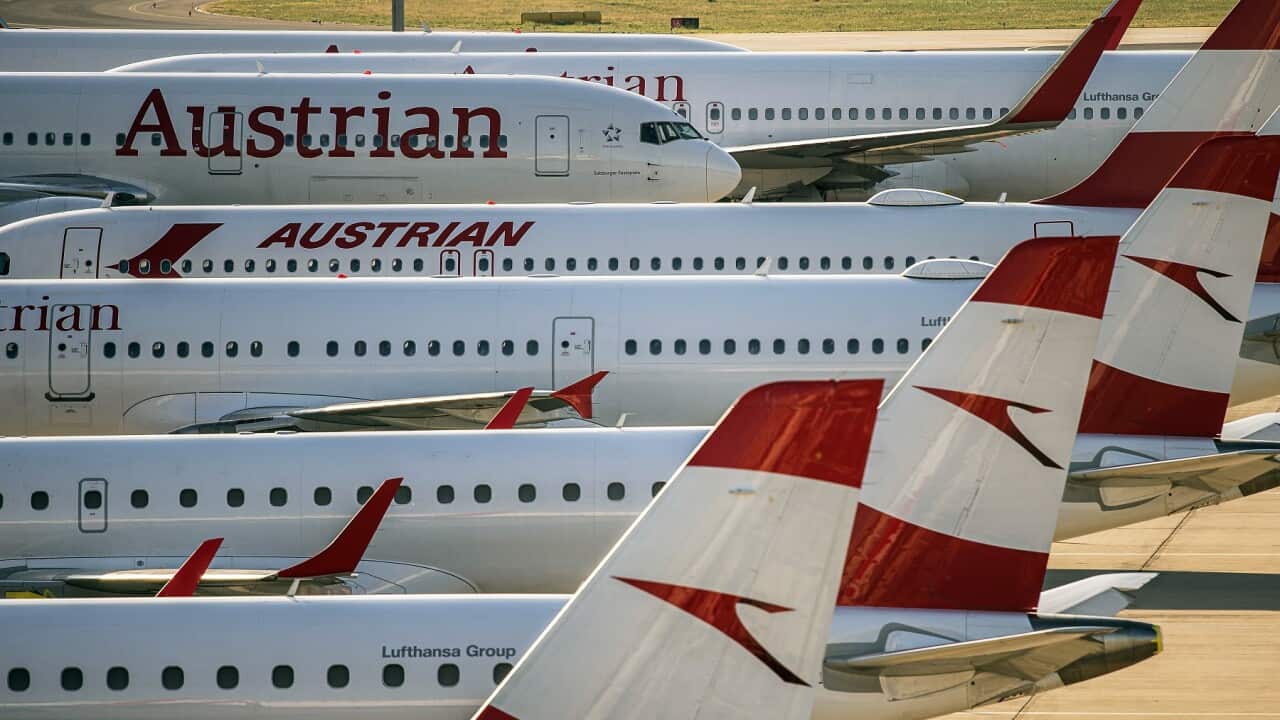 Austrian Airlines planes grounded at the Vienna International Airport