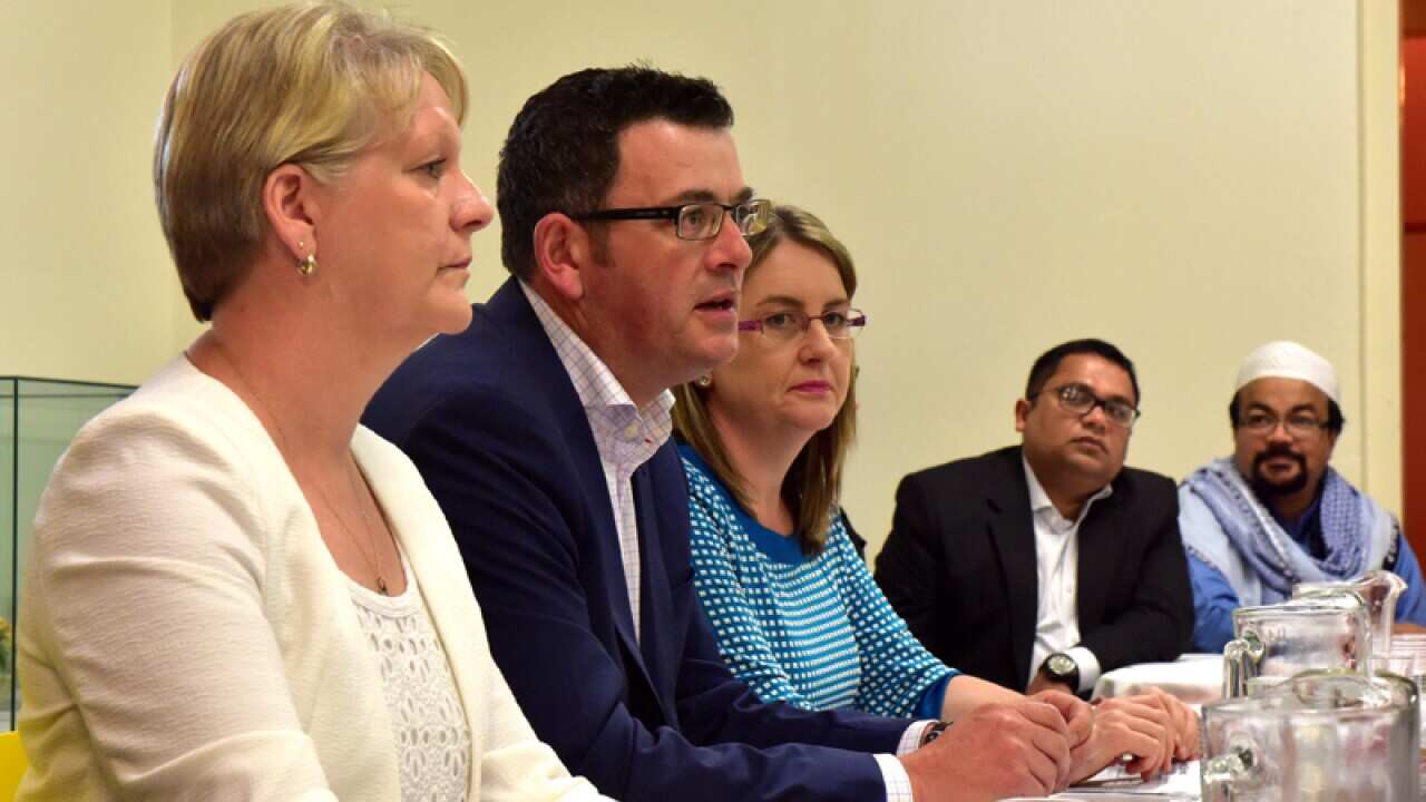 Victorian Premier Daniel Andrews (C)