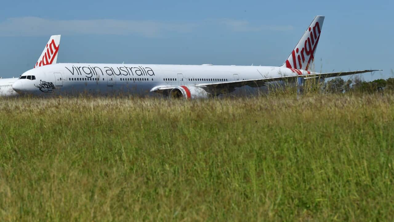 Grounded Virgin Australia aircraft at Brisbane Airport