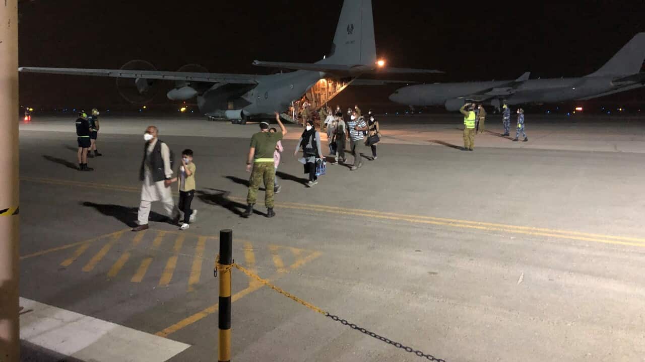 A supplied image of The first Australian Defence Force evacuation flight from Kabul with 26 persons on board.