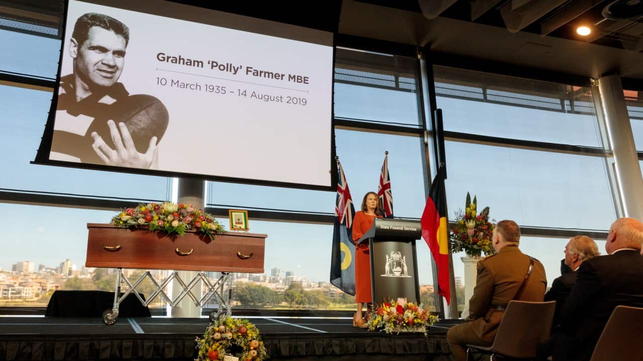 Graham 'Polly' Farmer's State Funeral at Optus Stadium in Perth in 2019