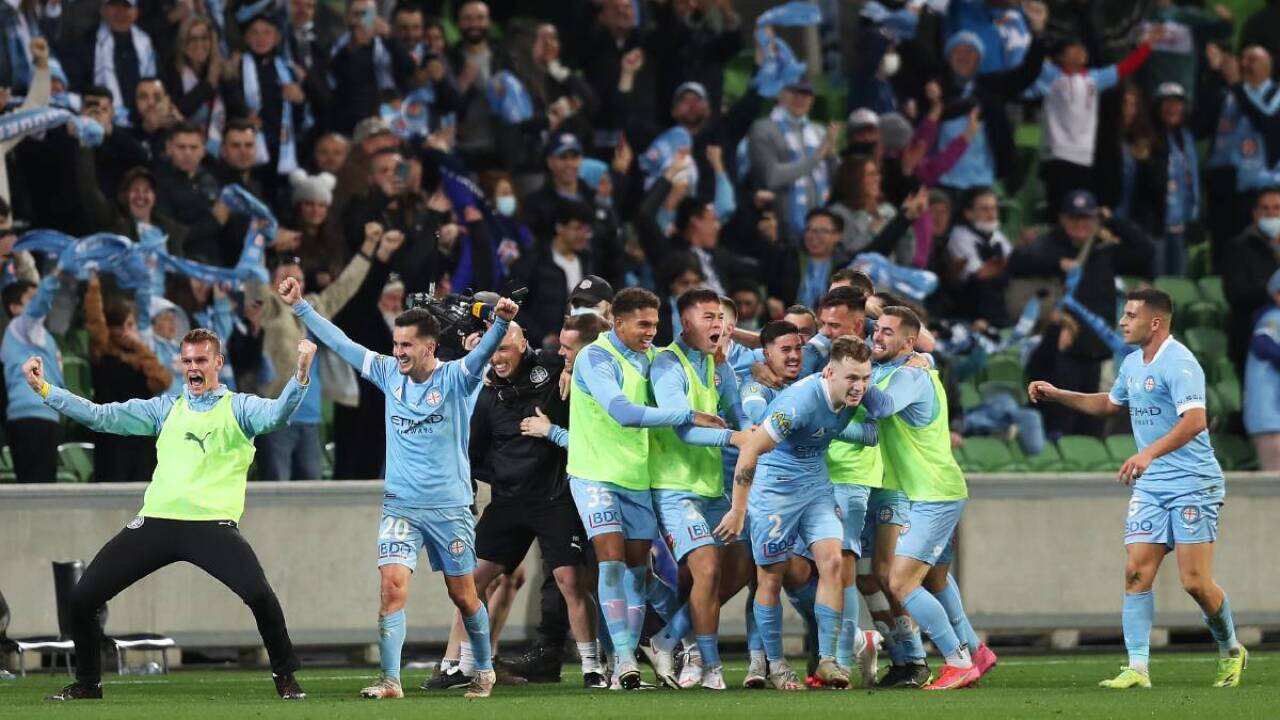 Melbourne City celebrate as the winner of A-League 2021 champion