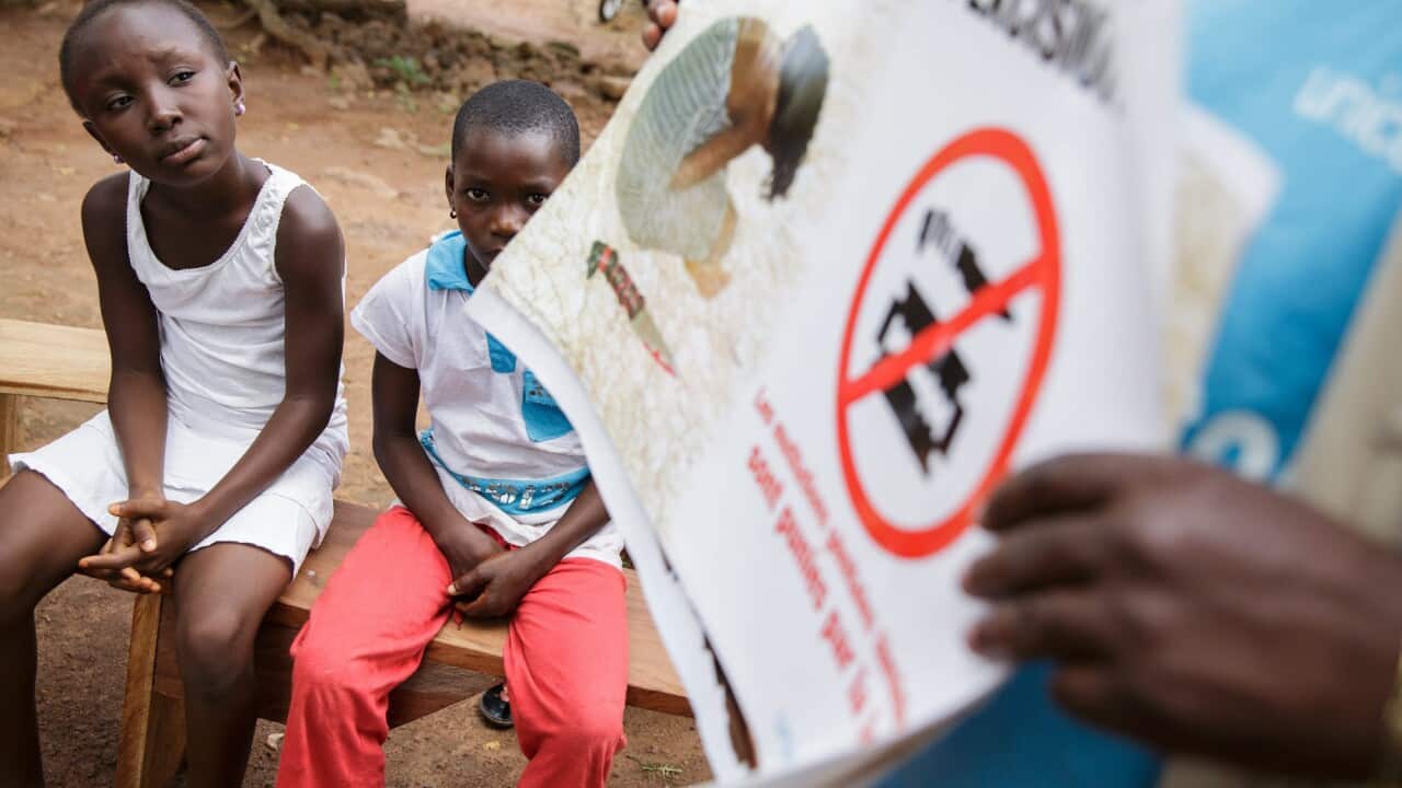 Girls attending a community meeting on female genital mutilation in the northern town of Katiola in Vallee du Bandama Region, Ivory Coast.