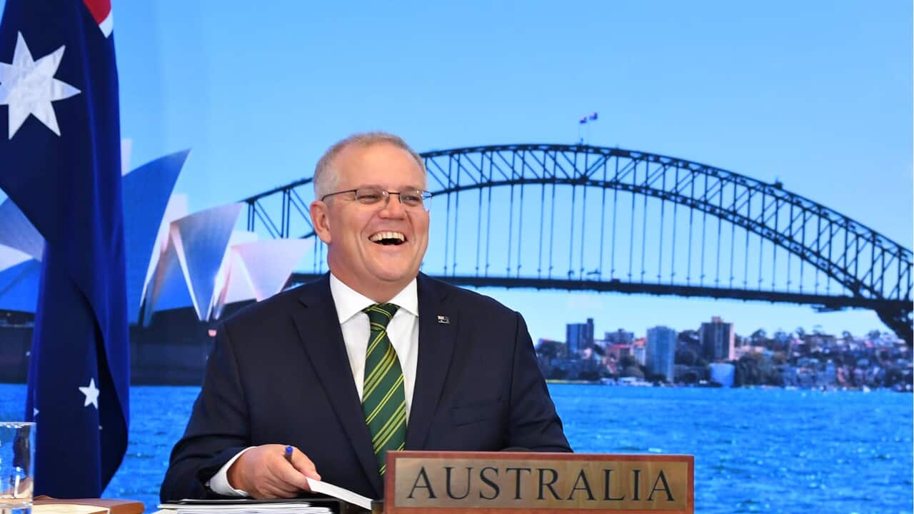 Scott Morrison at the inaugural Quad leaders meeting (AAP)