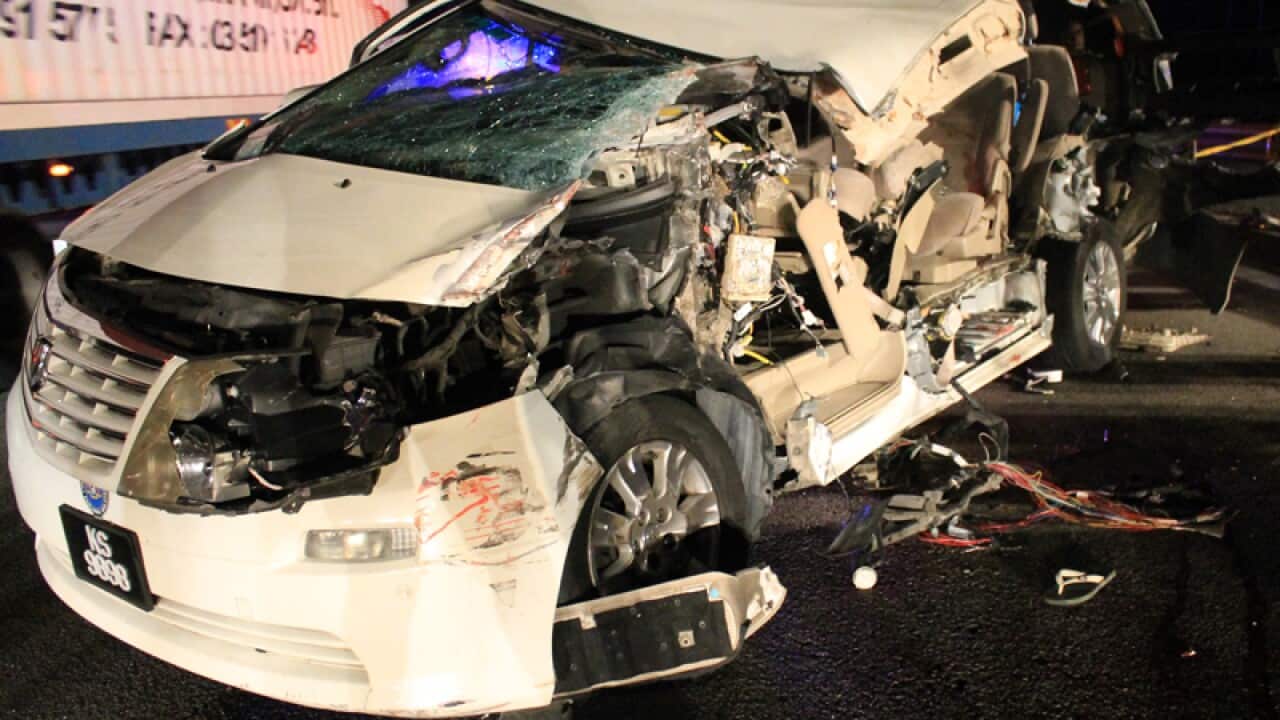 The car which Malaysian lawmaker Karpal Singh was travelling in