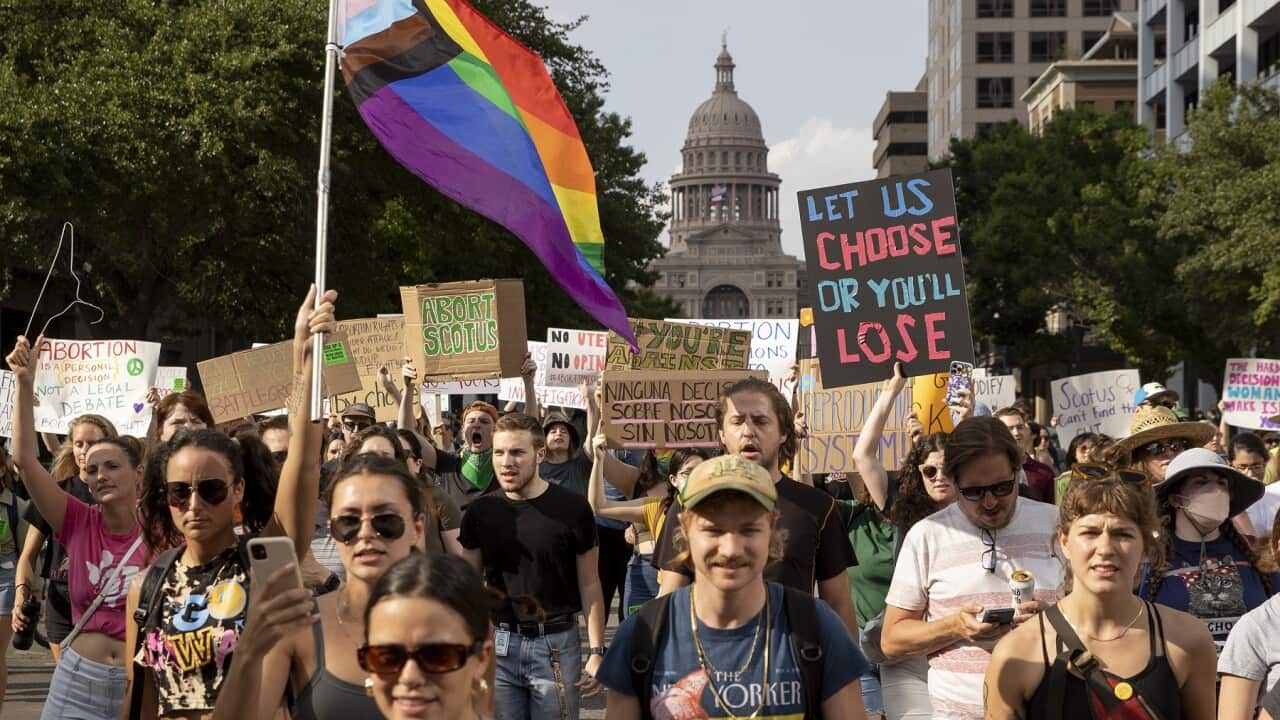 SupProtesters rally for abortion rights in Austin, Texas, in response to the news that the U.S. Supreme Court could be poised to overturn the landmark Roe vs Wade case (AAP)