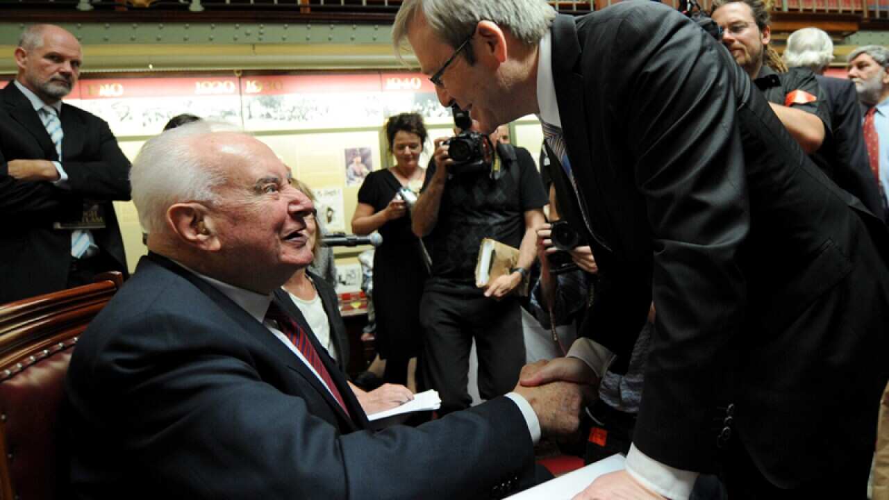 Gough Whitlam with Kevin Rudd.