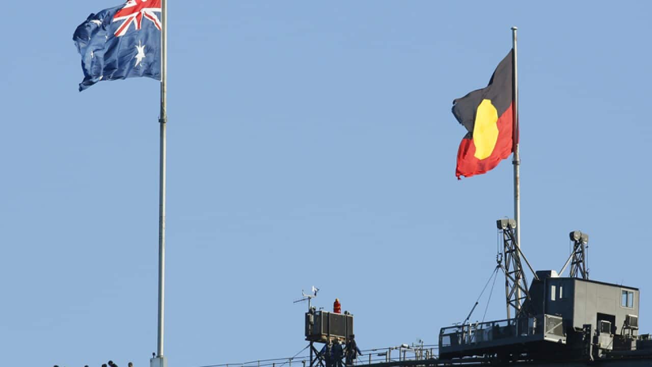 The Australian Aboriginal Flag (R).