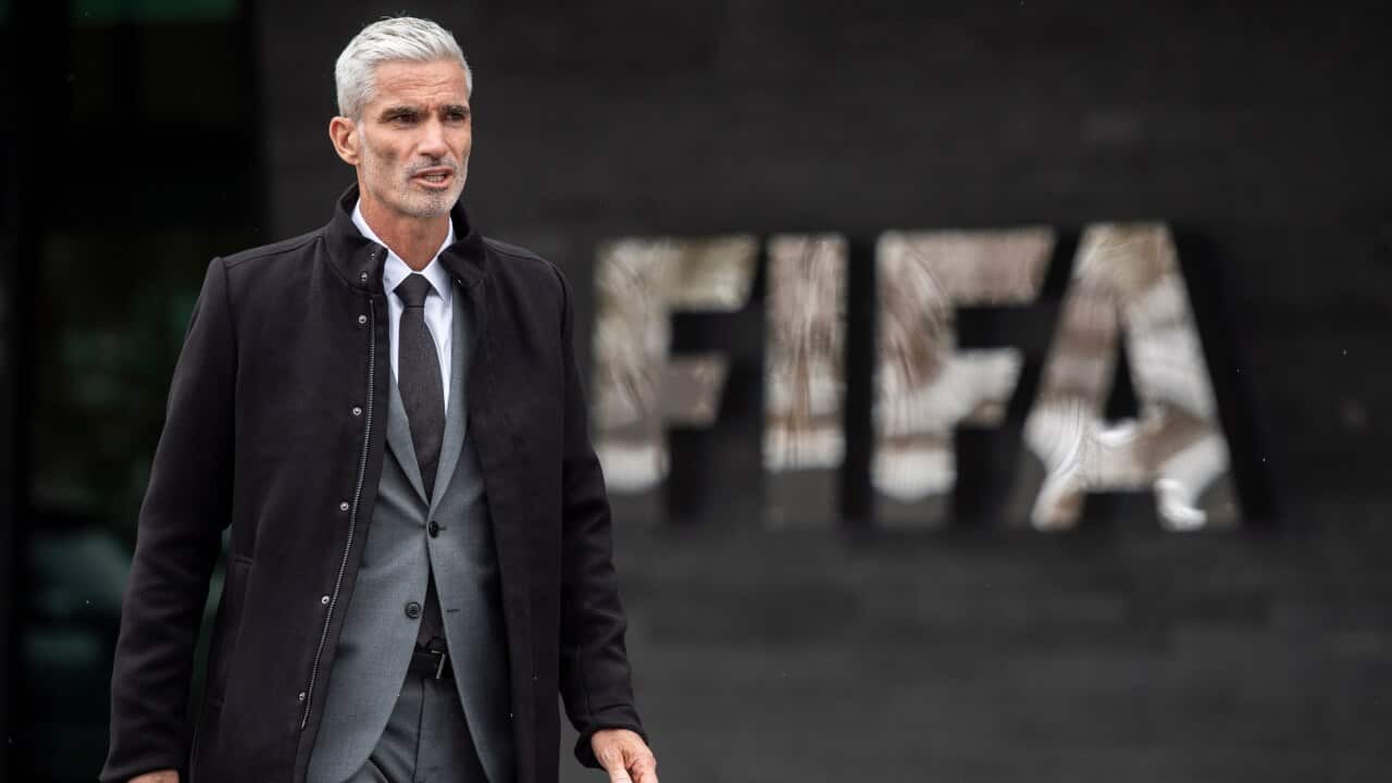 Craig Foster after a briefing on the illegal detention of refugee football player Hakeem al-Araibi at the FIFA headquarters in Zurich, Switzerland.