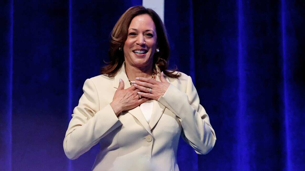 US Vice President Kamala Harris speaks during the Boule Social Justice Town Hall and Luncheon at the Zeta Phi Beta 2024 Grand Boule in Indianapolis, Indiana, USA, 24 July 2024.