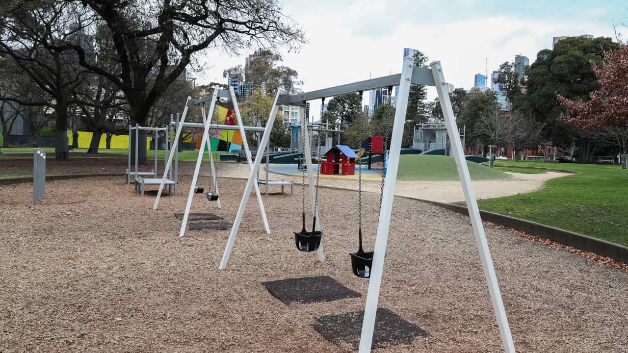 An empty playground is seen at the Carlton gardens on August 17, 2021